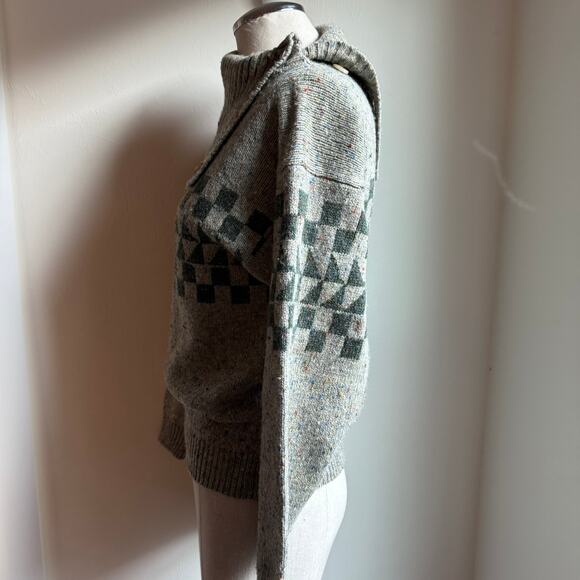 Vintage Gap Wool Blend Sweater Small Fair Isle Checkered Shawl Collar - Picture 5 of 8